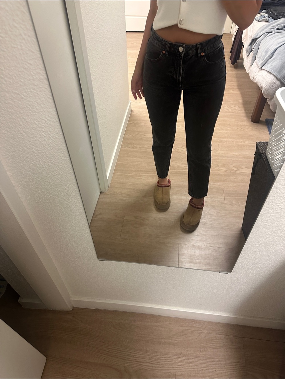 Zara Charcoal High-Rise Straight-Leg Jeans